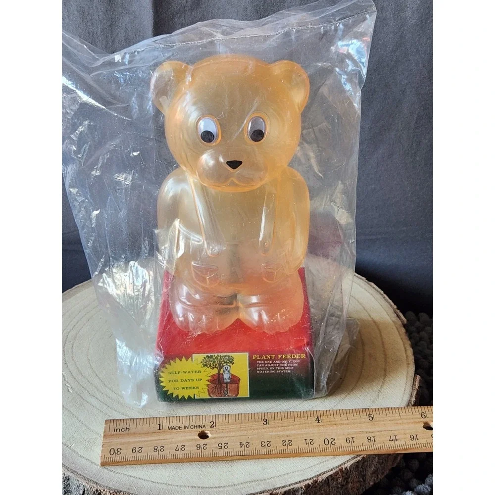 Vintage Reusable Plant Feeder Plastic Yellow Bear With‎ Googly Eyes Original Box